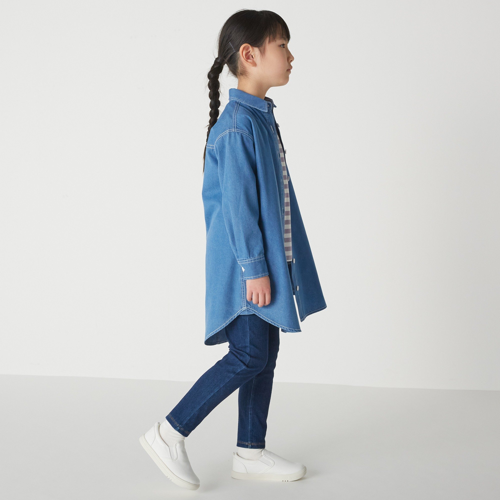 Washed denim shirt dress(kids)