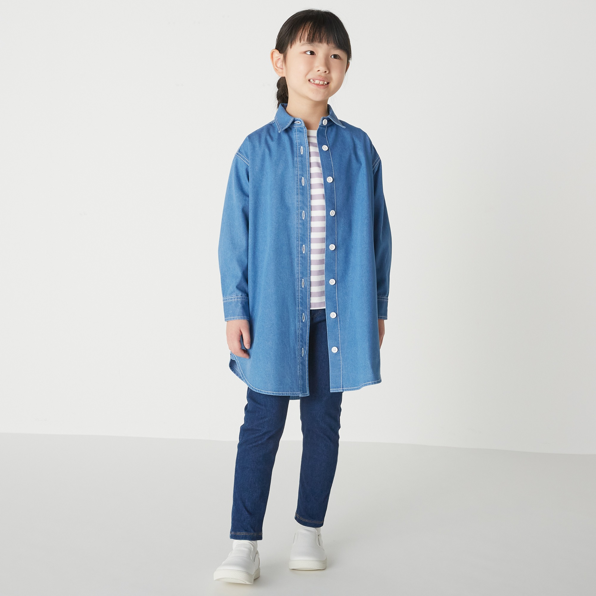 Washed denim shirt dress(kids)