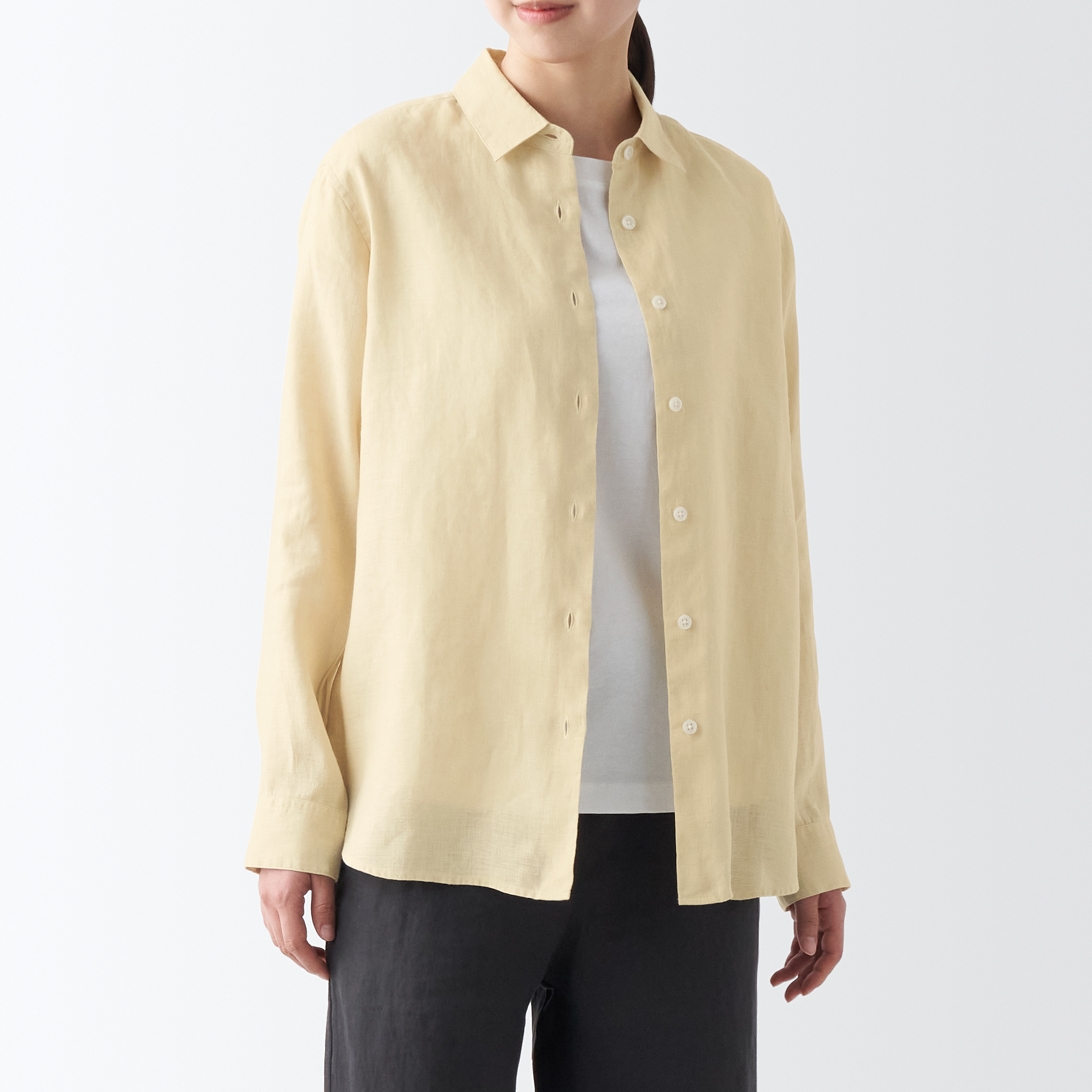 Washed hemp Regular collar L/S shirt