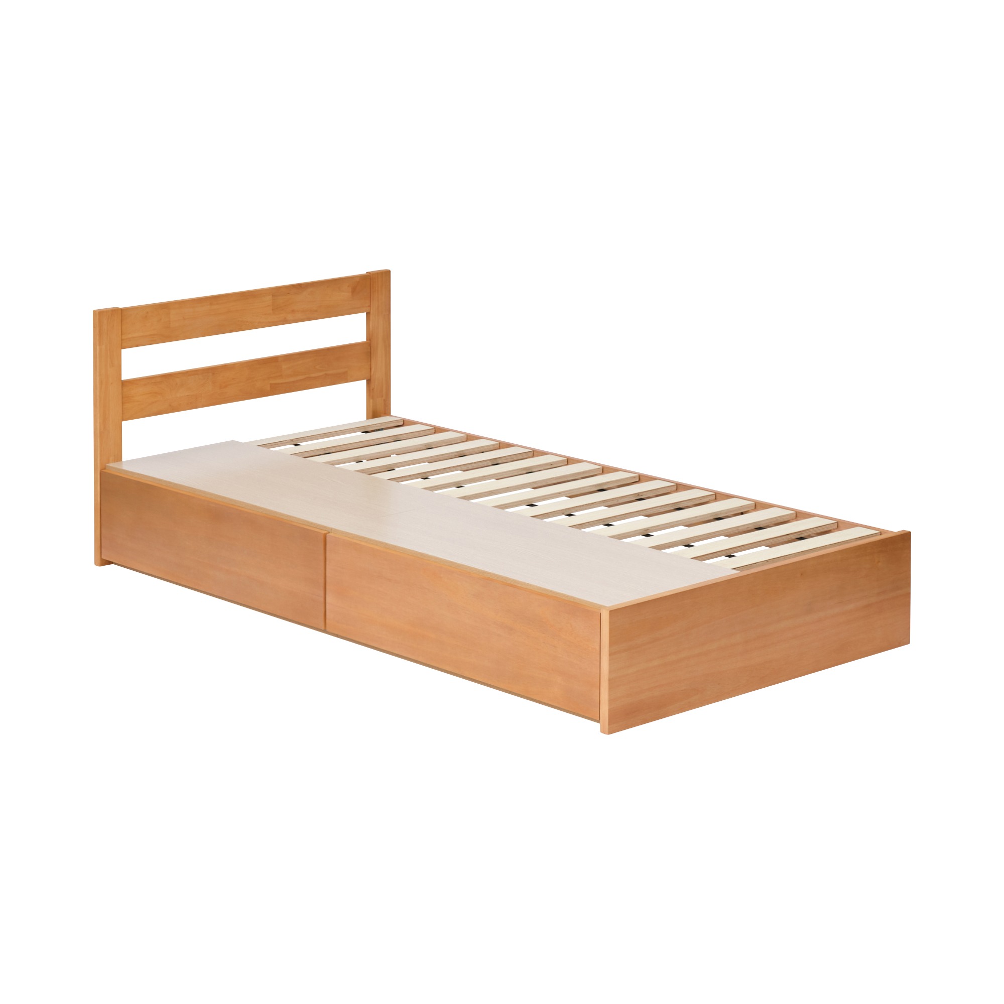 A WOODEN STORAGE BED SINGLE