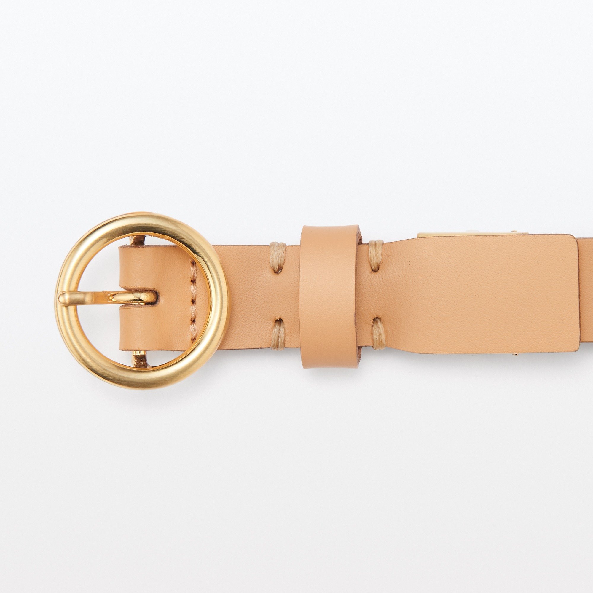 Vegetable tanned leather ring slim belt