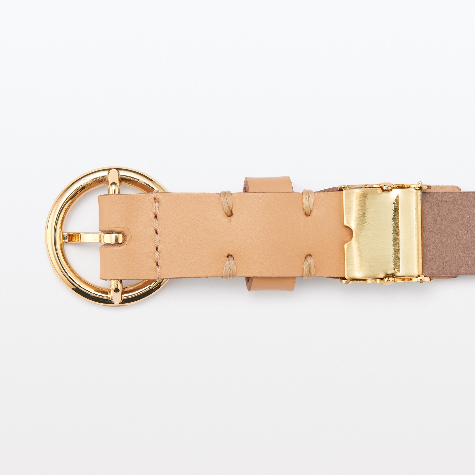 Vegetable tanned leather ring slim belt