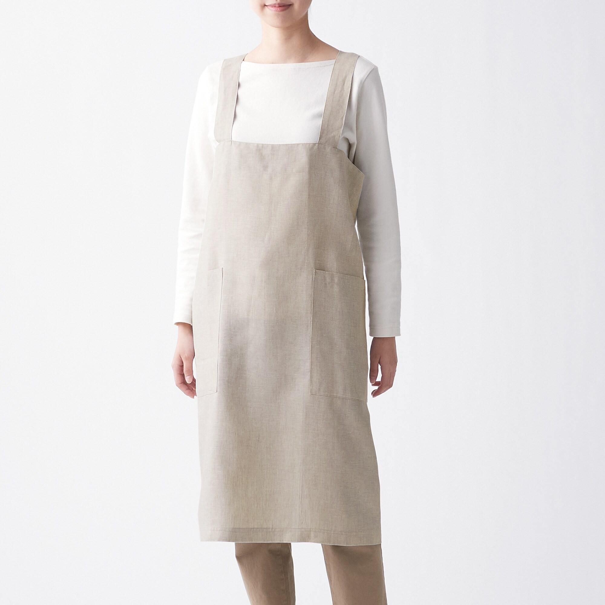MUJI | LINEN PLAIN WEAVE SHOULDER STRAP APRON / M / ECRU