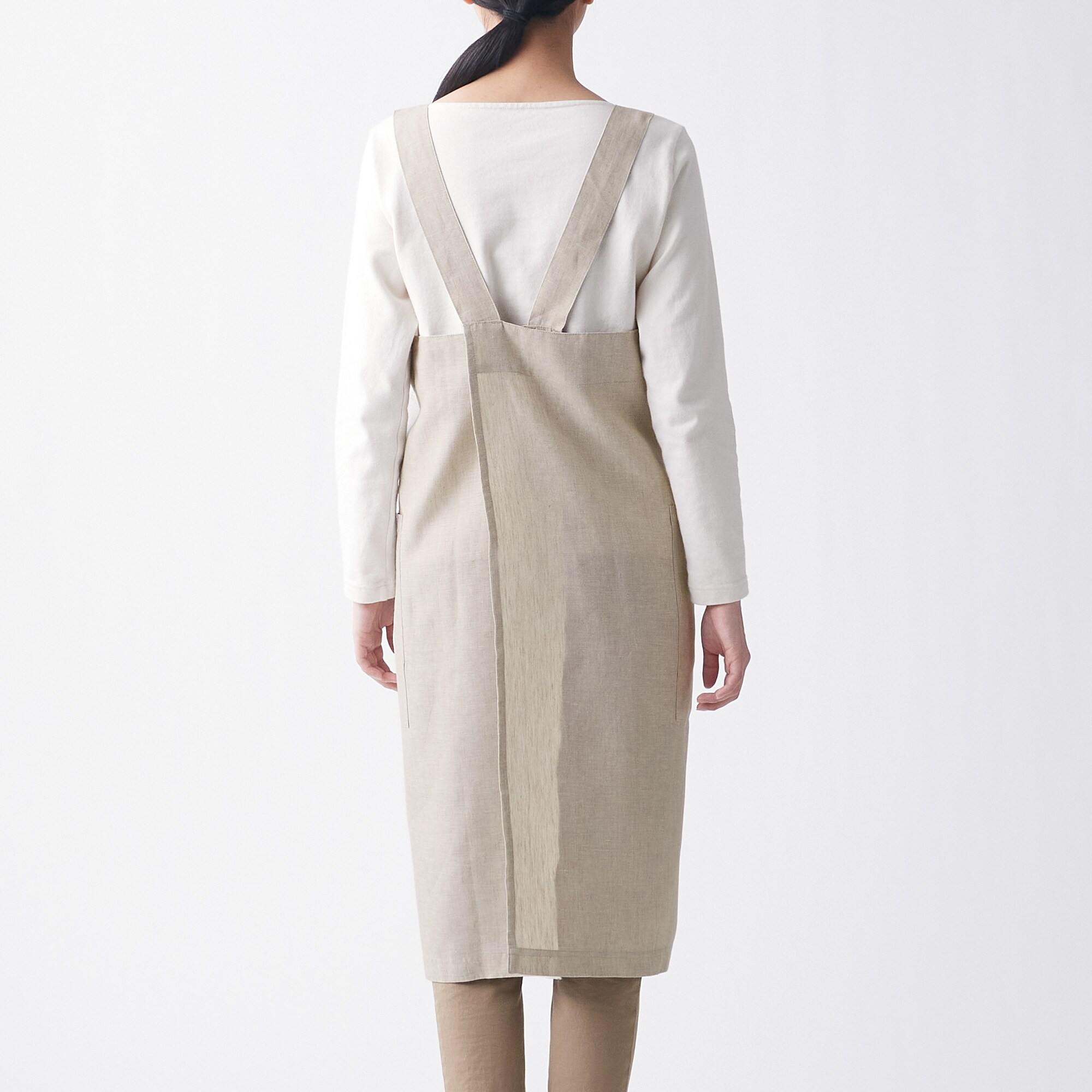 MUJI | LINEN PLAIN WEAVE SHOULDER STRAP APRON / M / ECRU