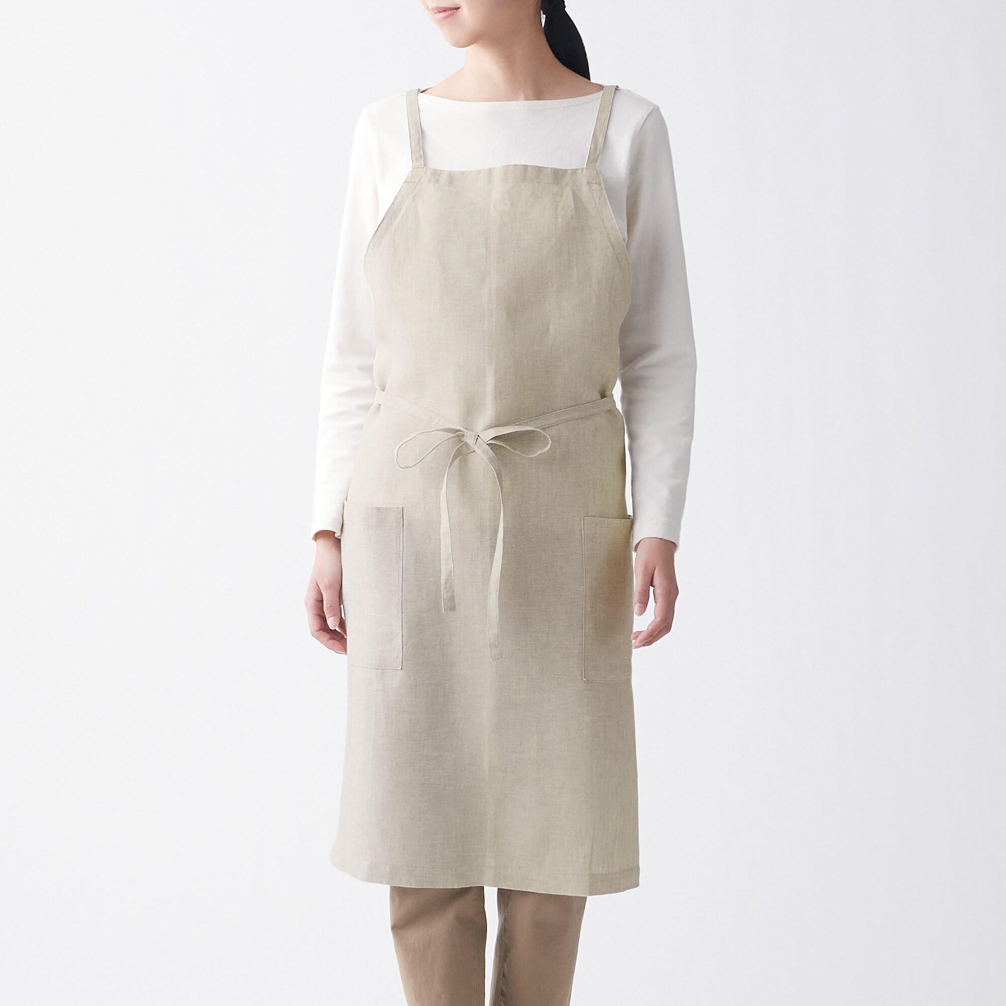 MUJI | LINEN PLAIN WEAVE CROSS SHOULDER STRAP APRON / ECRU