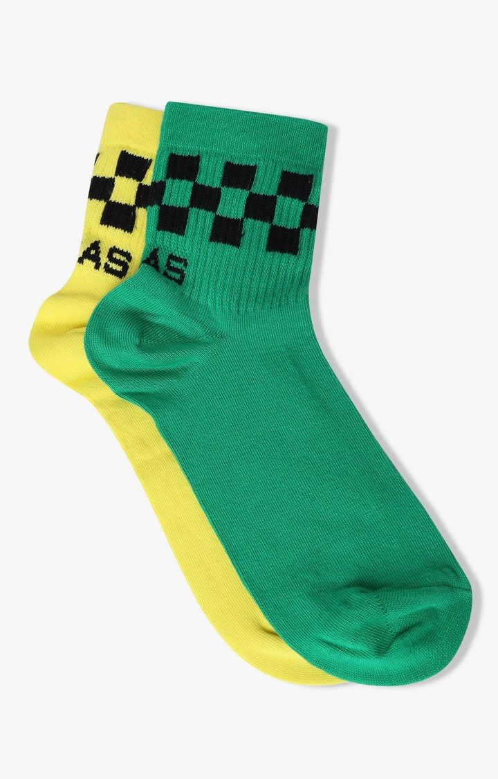 RETO IN Yellow & Green Check Socks (Pack of 2)