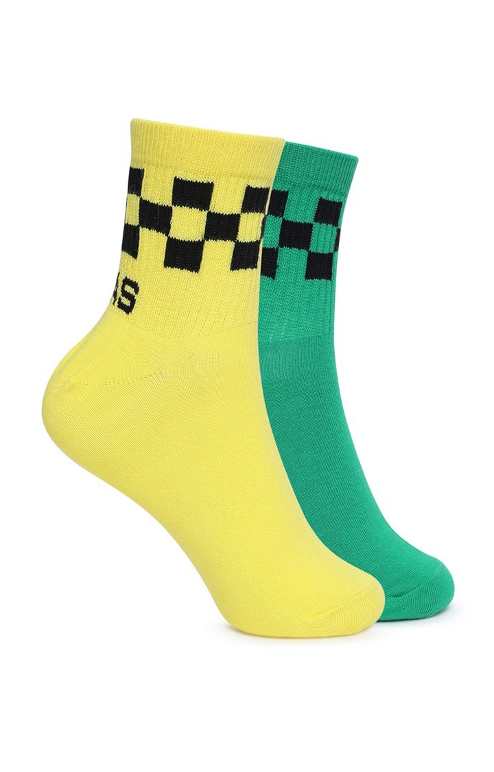 GAS | RETO IN Yellow & Green Check Socks (Pack of 2)