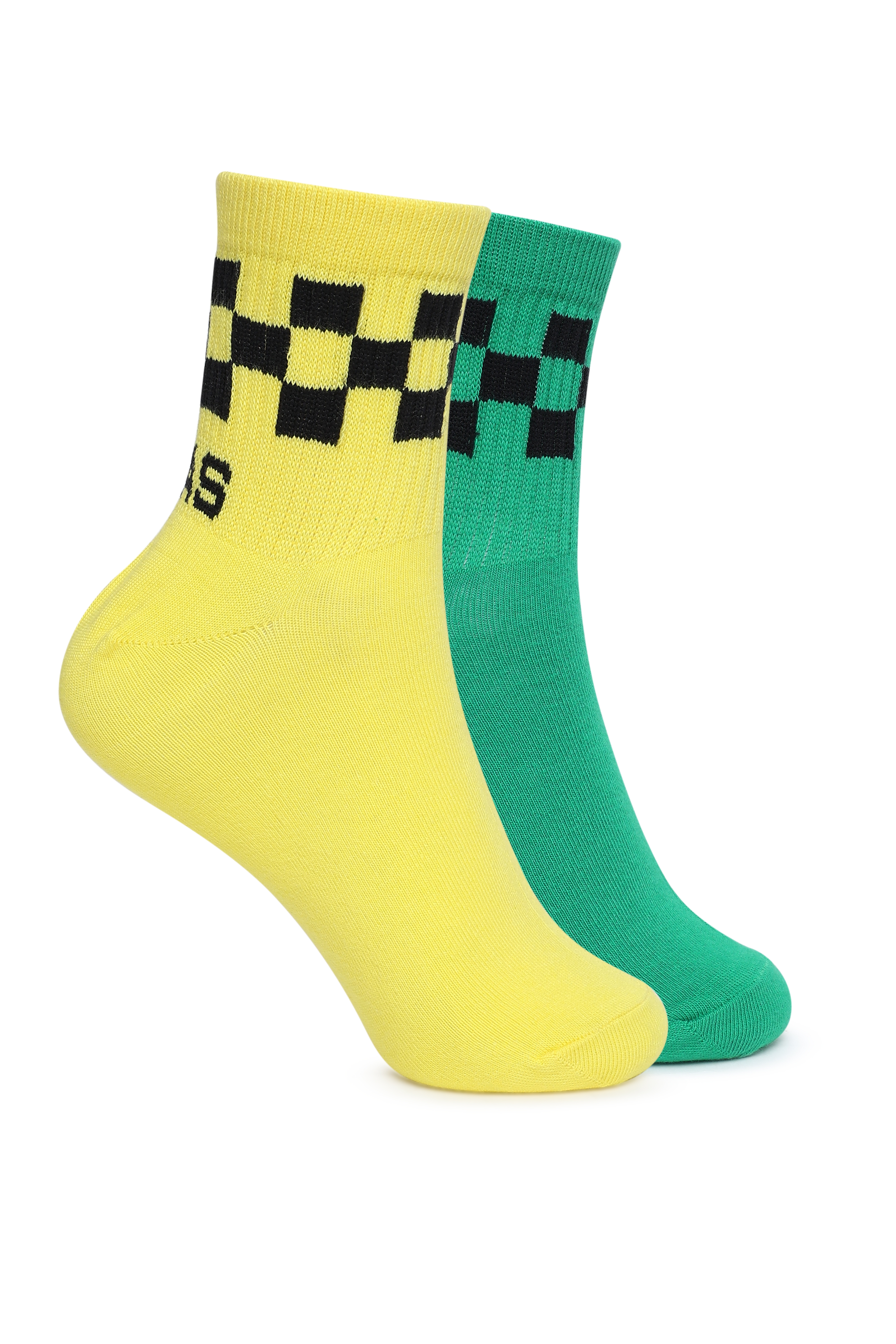 RETO IN Yellow & Green Check Socks (Pack of 2)