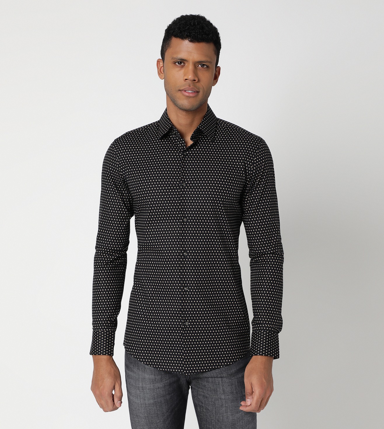 STRETCHABLE COTTON SLIM-FIT PRINTED SHIRT