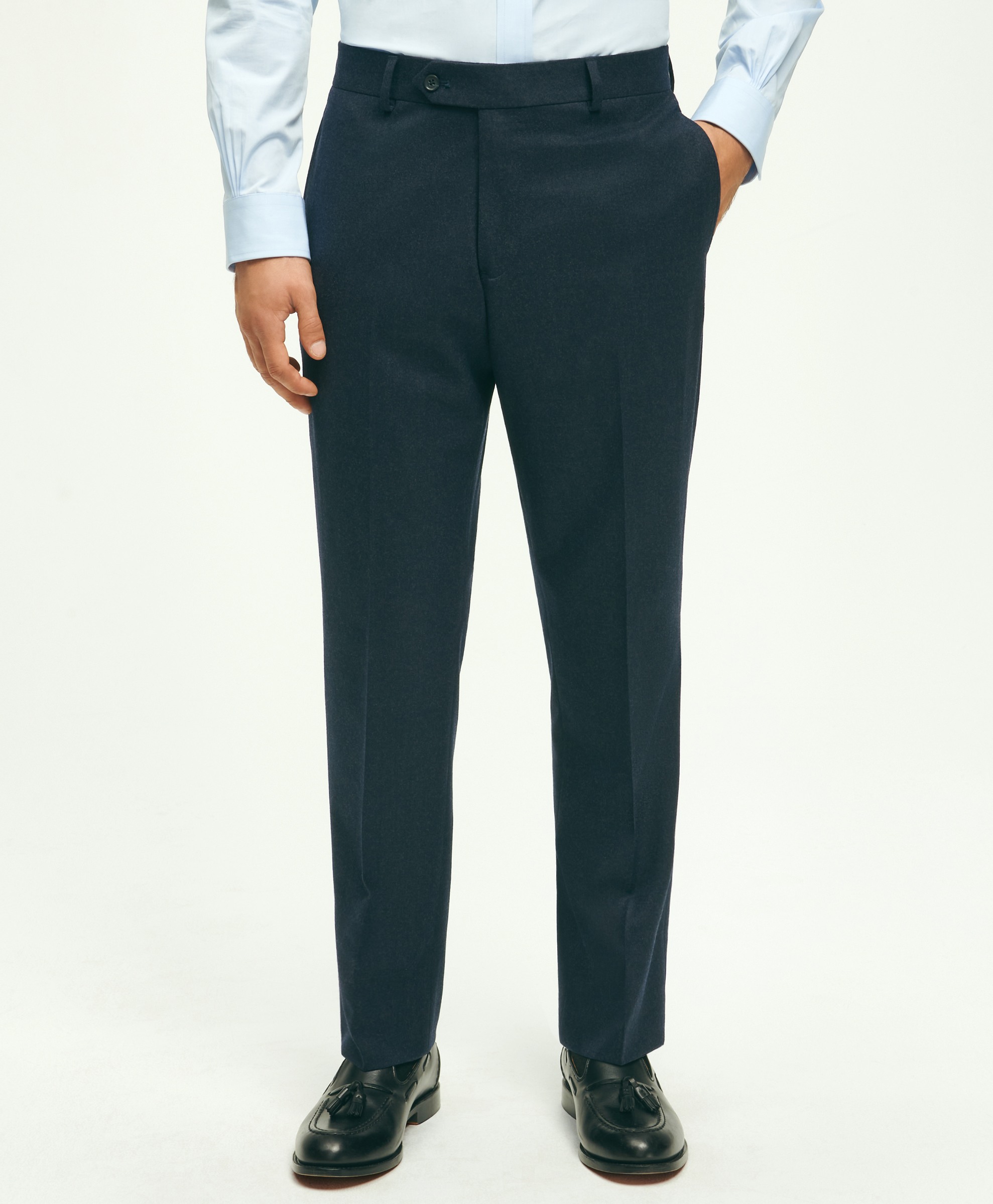 Brooks Brothers | Flannel Solid Regular Fit Plain Dress Trousers