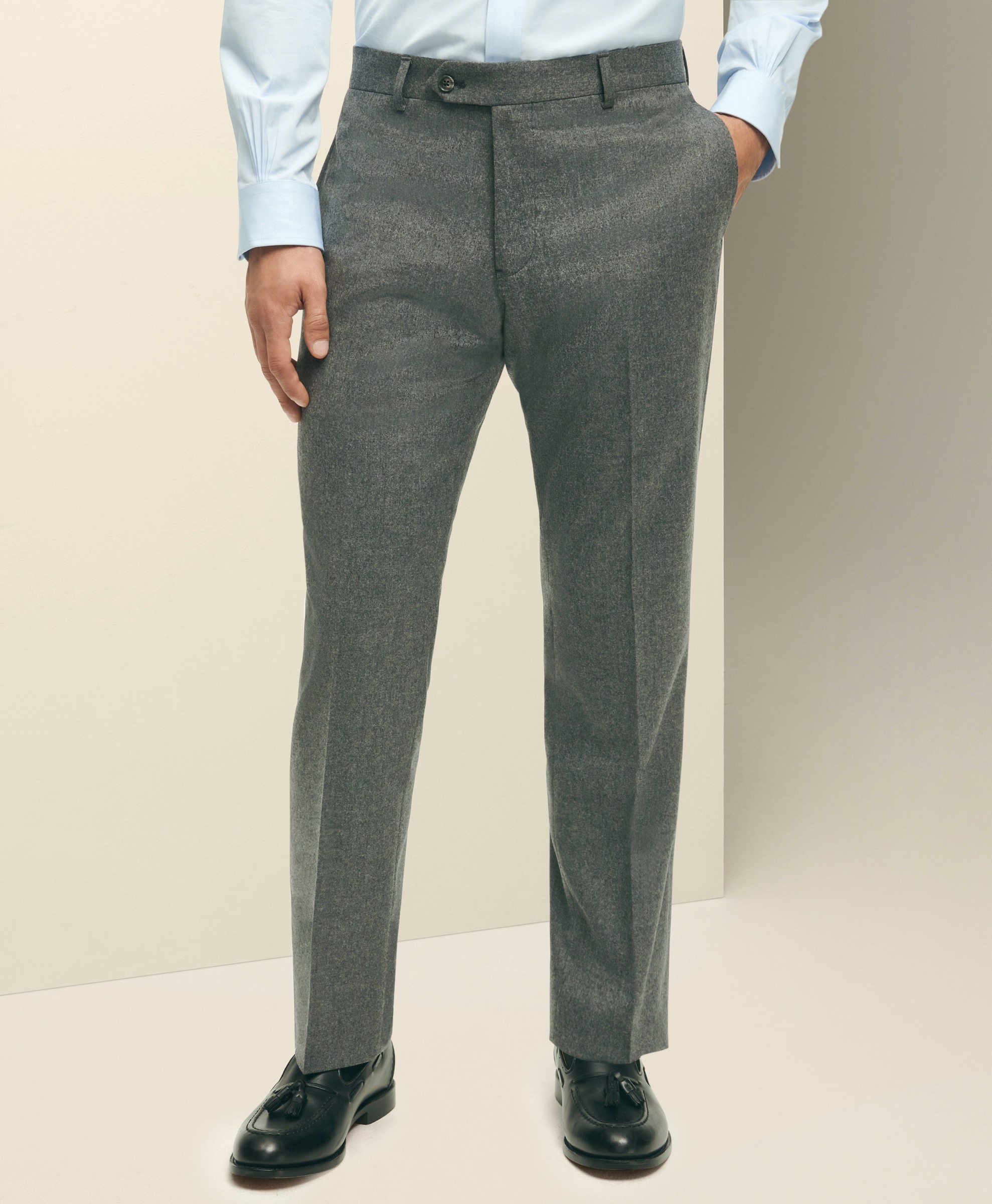 Brooks Brothers | Flannel Solid Regular Fit Plain Dress Trousers