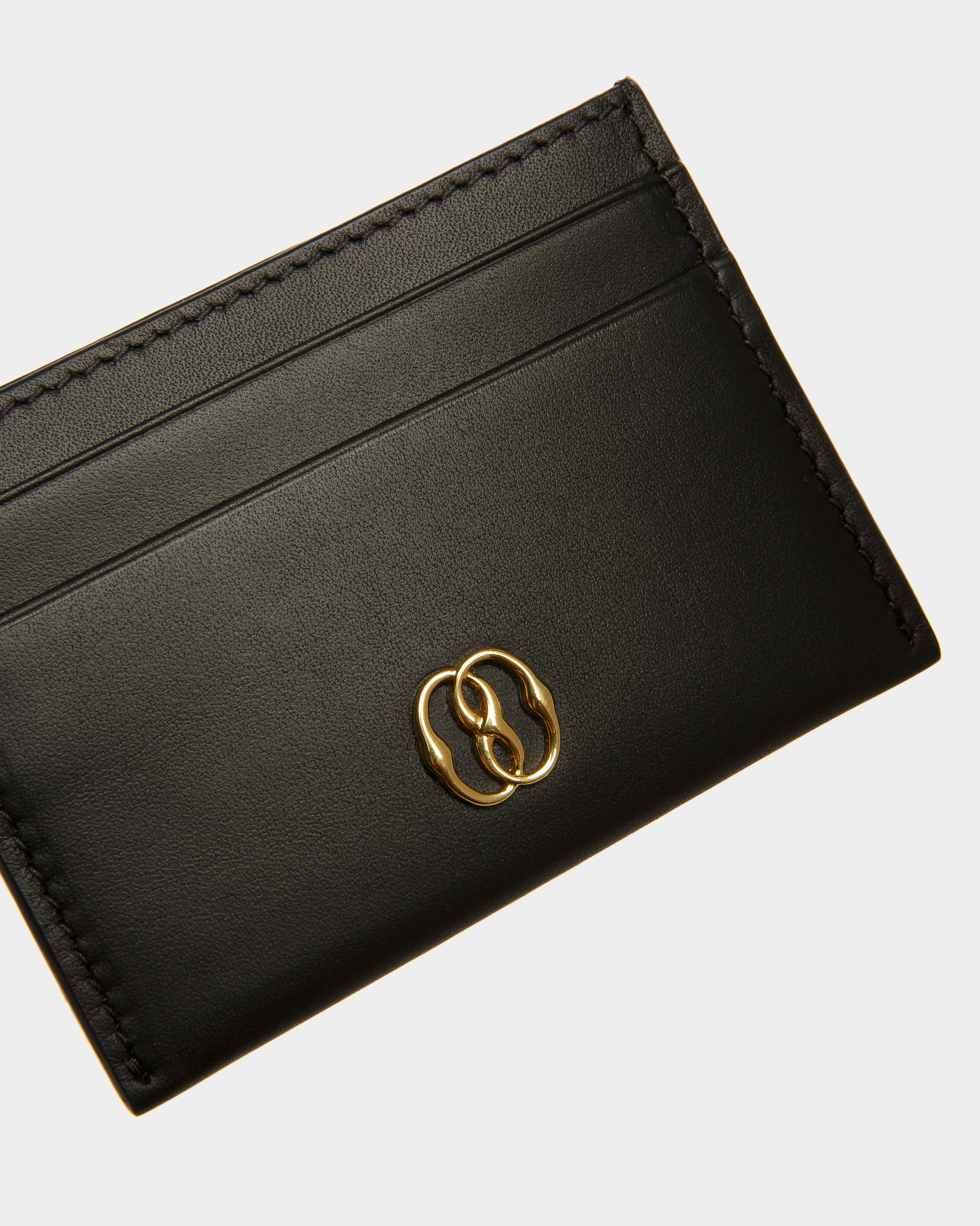 Emblem Card Holder In Black Leather