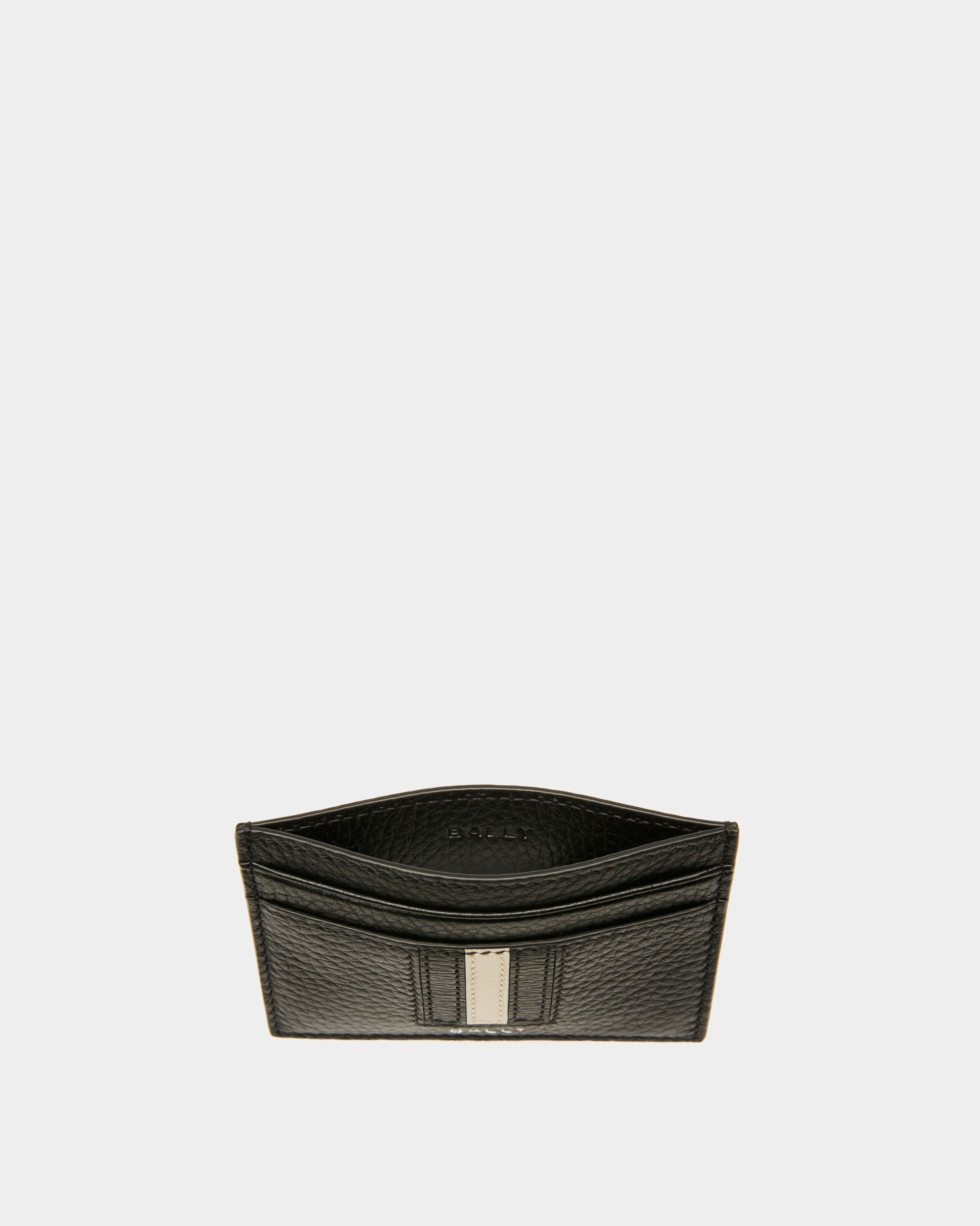 Ribbon Card Holder In Black Leather