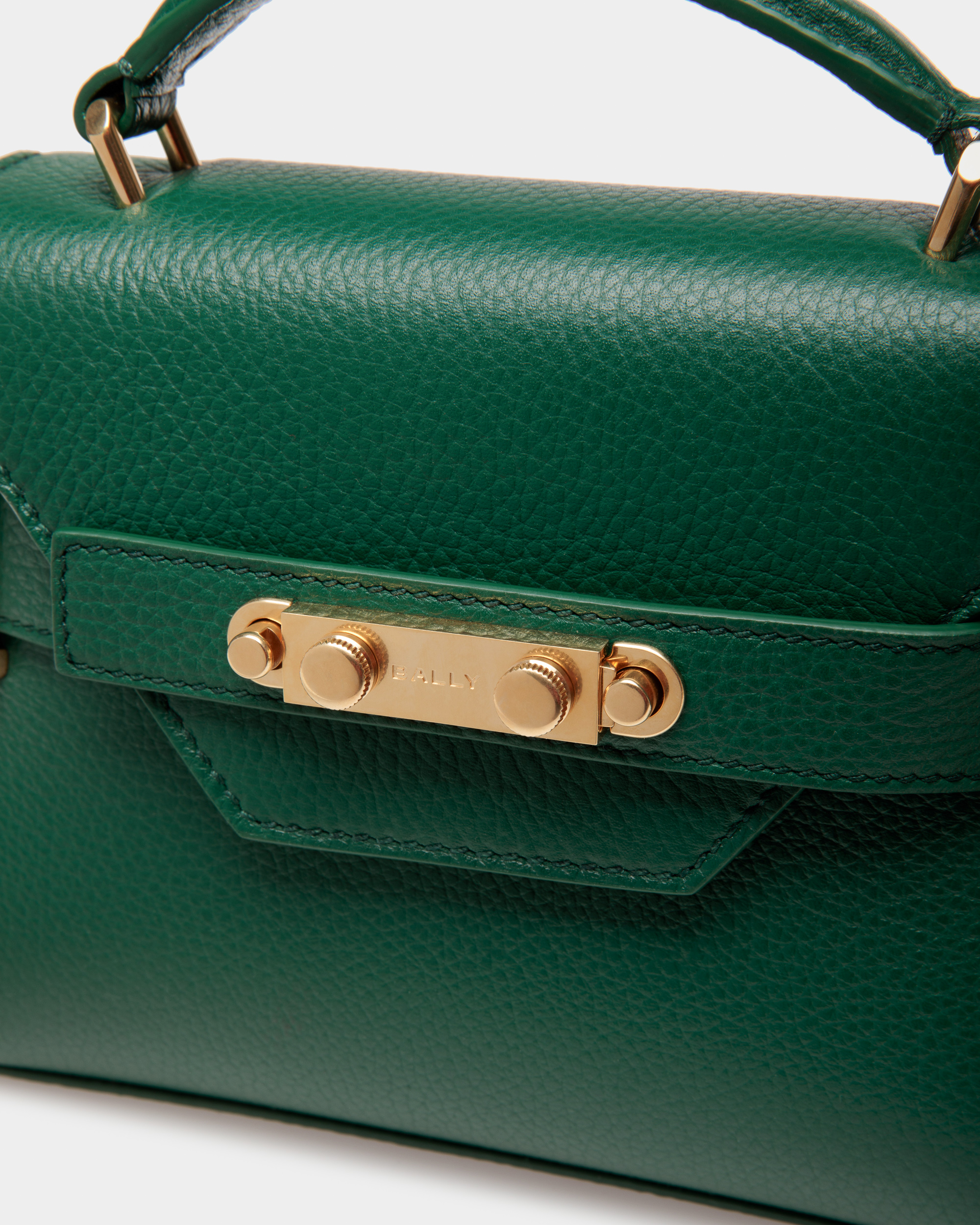 Carriage Small Top Handle Bag in Green Leather