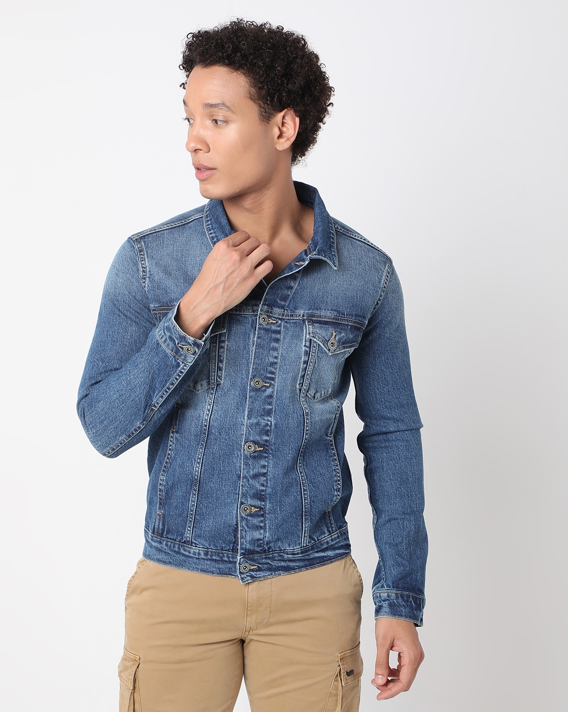 GAS | Regular Fit Full Sleeve Regular Collar Solid Cotton Lycra Jacket