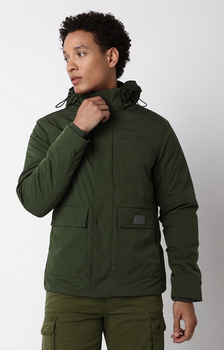 GAS | Regular Fit Full Sleeve Hooded Neck Solid Polyester Jacket