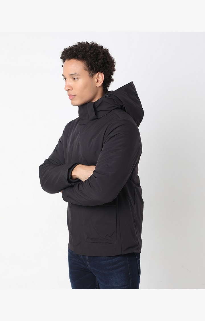 Regular Fit Full Sleeve Hooded Neck Solid Polyester Jacket