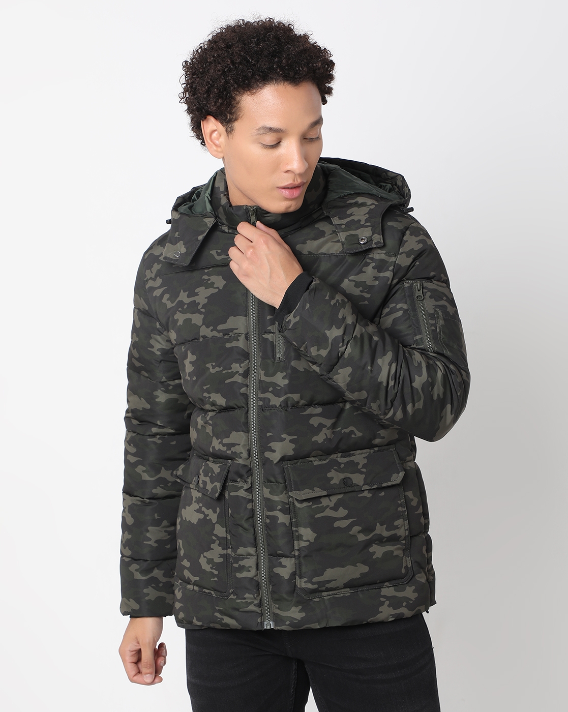 GAS | Regular Fit Full Sleeve Hooded Neck Camouflage Polyester Jacket
