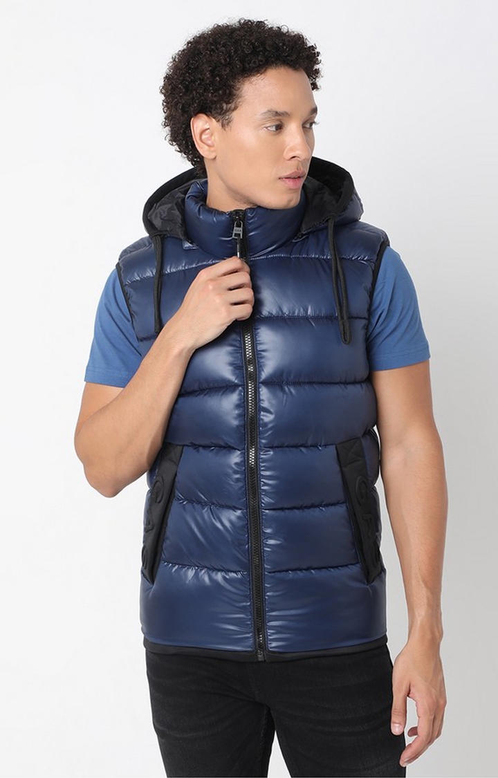 GAS | Regular Fit Sleeveless Hooded Neck Solid Nylon Jacket