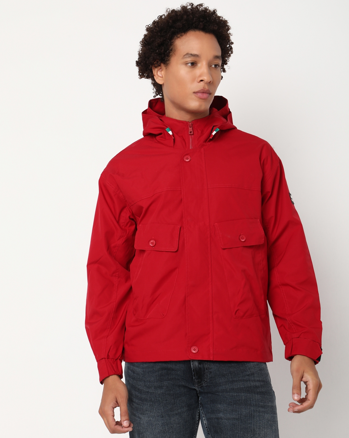 GAS | Regular Fit Full Sleeve Hooded Neck Colourblock Nylon Jacket