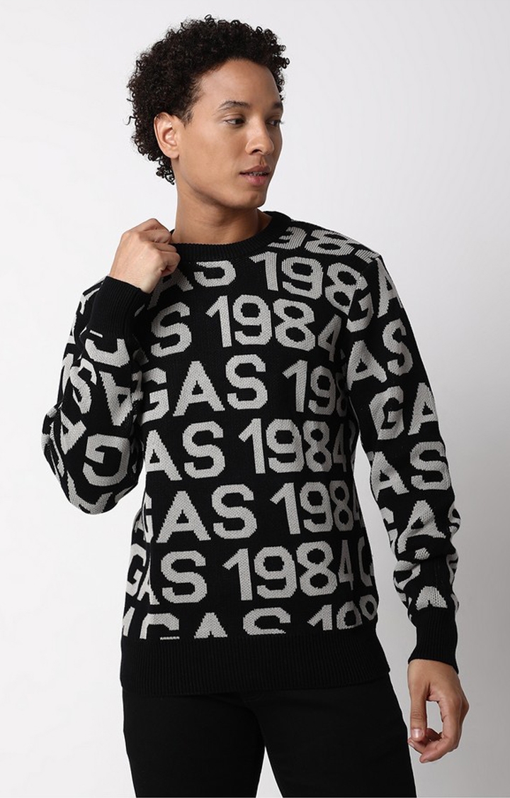 Regular Fit Full Sleeve Rib Neck All Over Printed Cotton Sweater