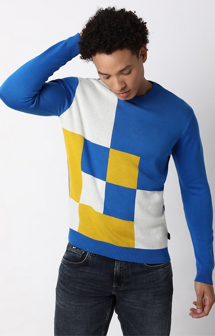 GAS | Regular Fit Full Sleeve Rib Neck Colourblock Cotton Sweater