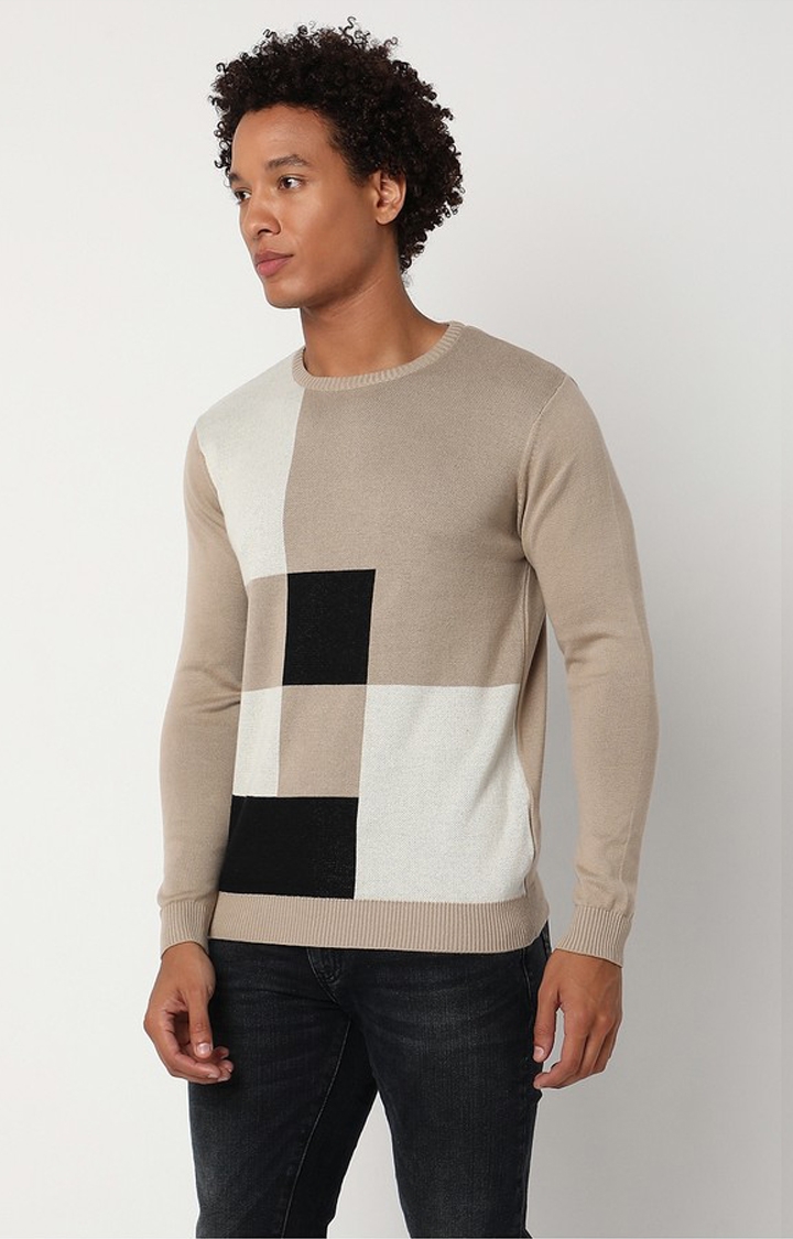 GAS | Regular Fit Full Sleeve Rib Neck Colourblock Cotton Sweater