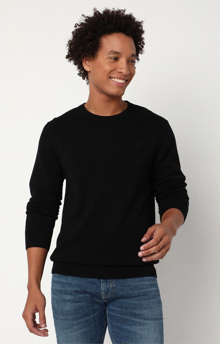 Regular Fit Full Sleeve Rib Neck Solid Cotton Sweater