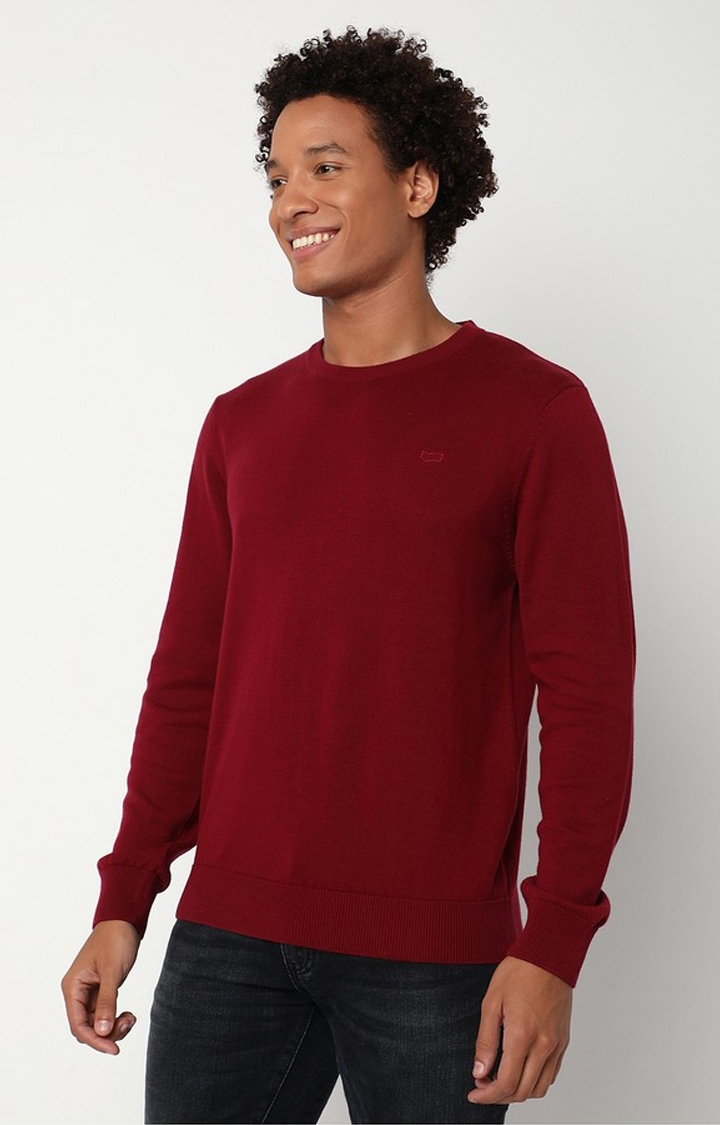 GAS | Regular Fit Full Sleeve Rib Neck Solid Cotton Sweater