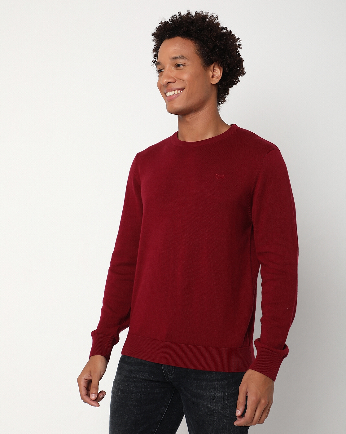 Regular Fit Full Sleeve Rib Neck Solid Cotton Sweater