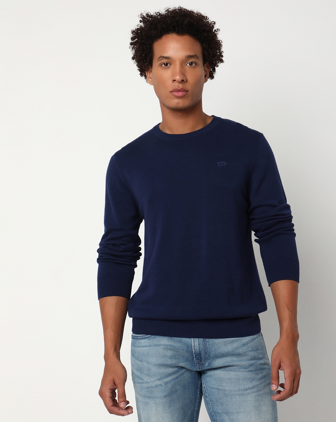 GAS | Regular Fit Full Sleeve Rib Neck Solid Cotton Sweater