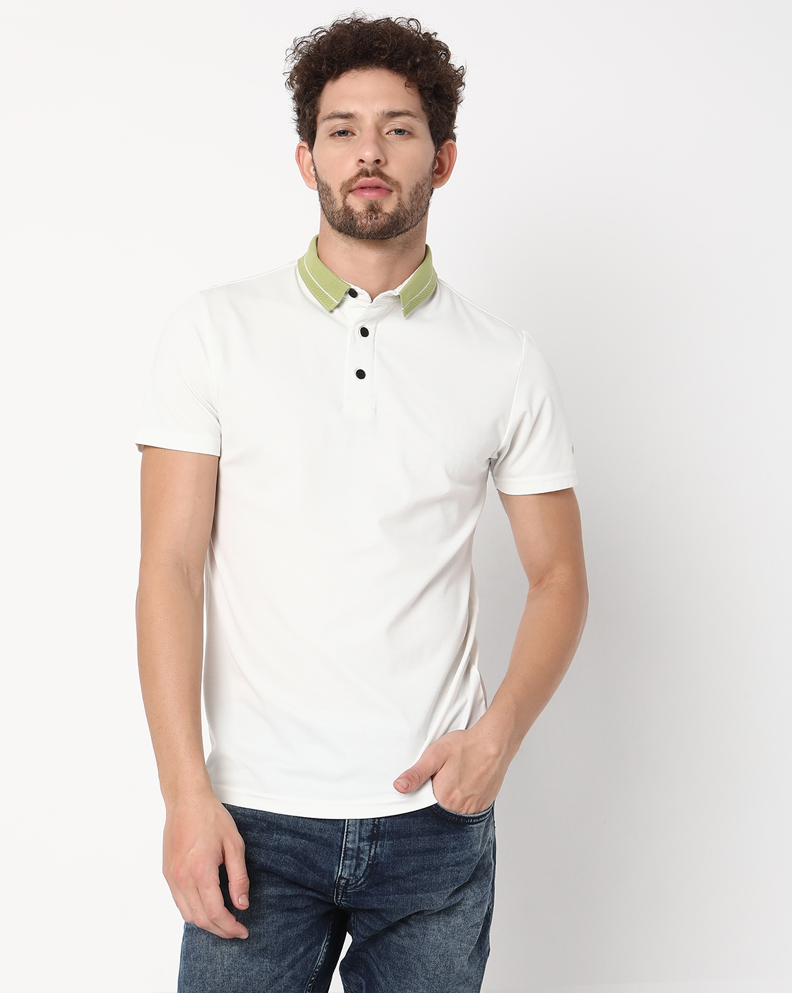 GAS | Slim Fit Half Sleeve Solid Tencil Nylon Polo T-Shirt