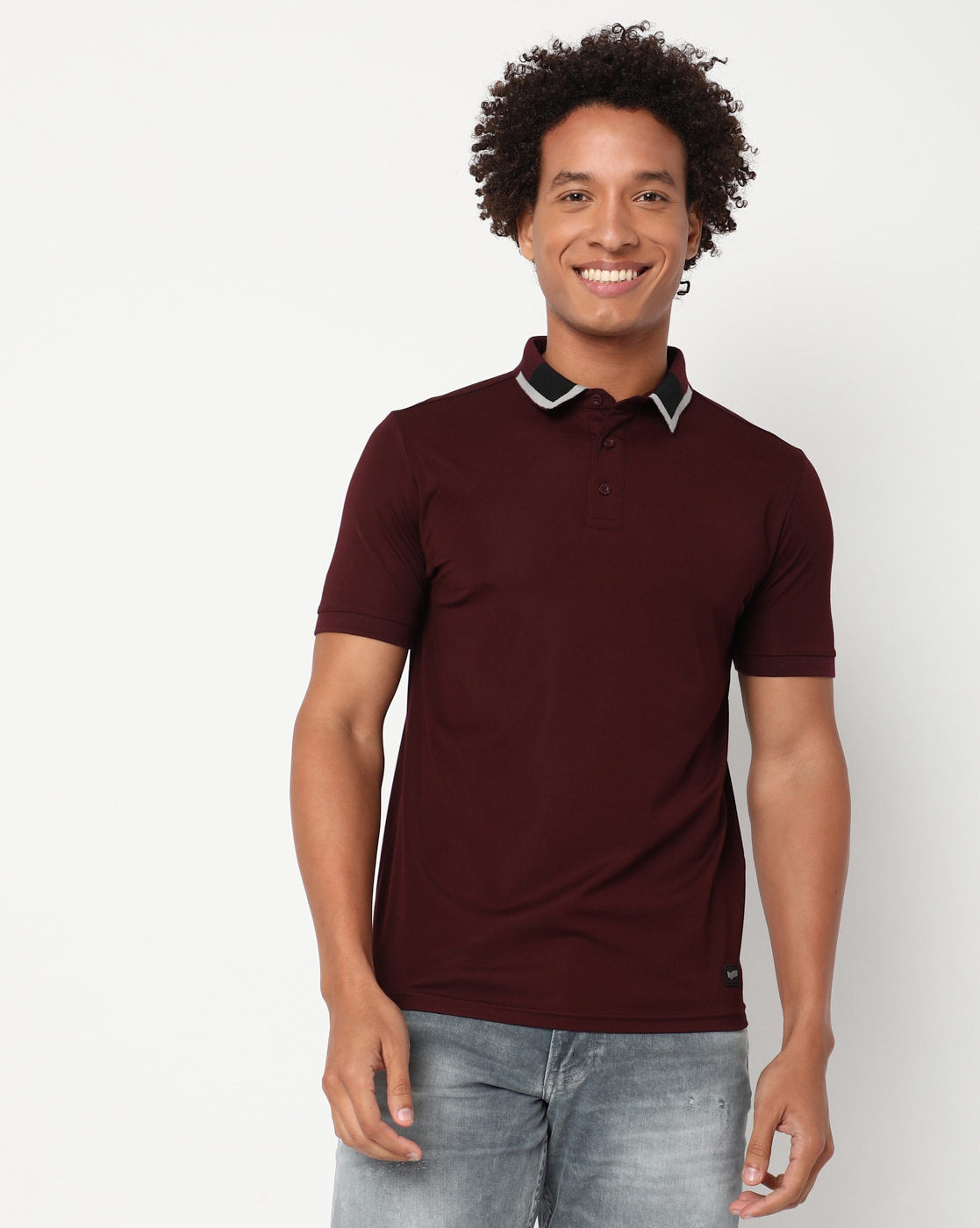 GAS | Slim Fit Half Sleeve Solid Tencil Nylon Polo T-Shirt
