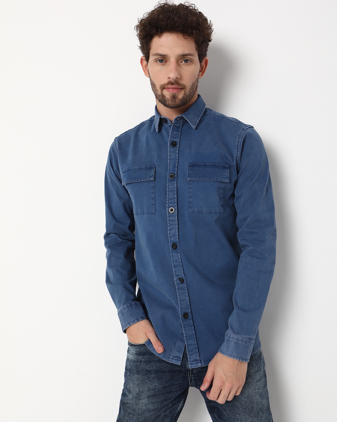 GAS | Regular Fit Full Sleeve Solid Cotton Lycra Shirts