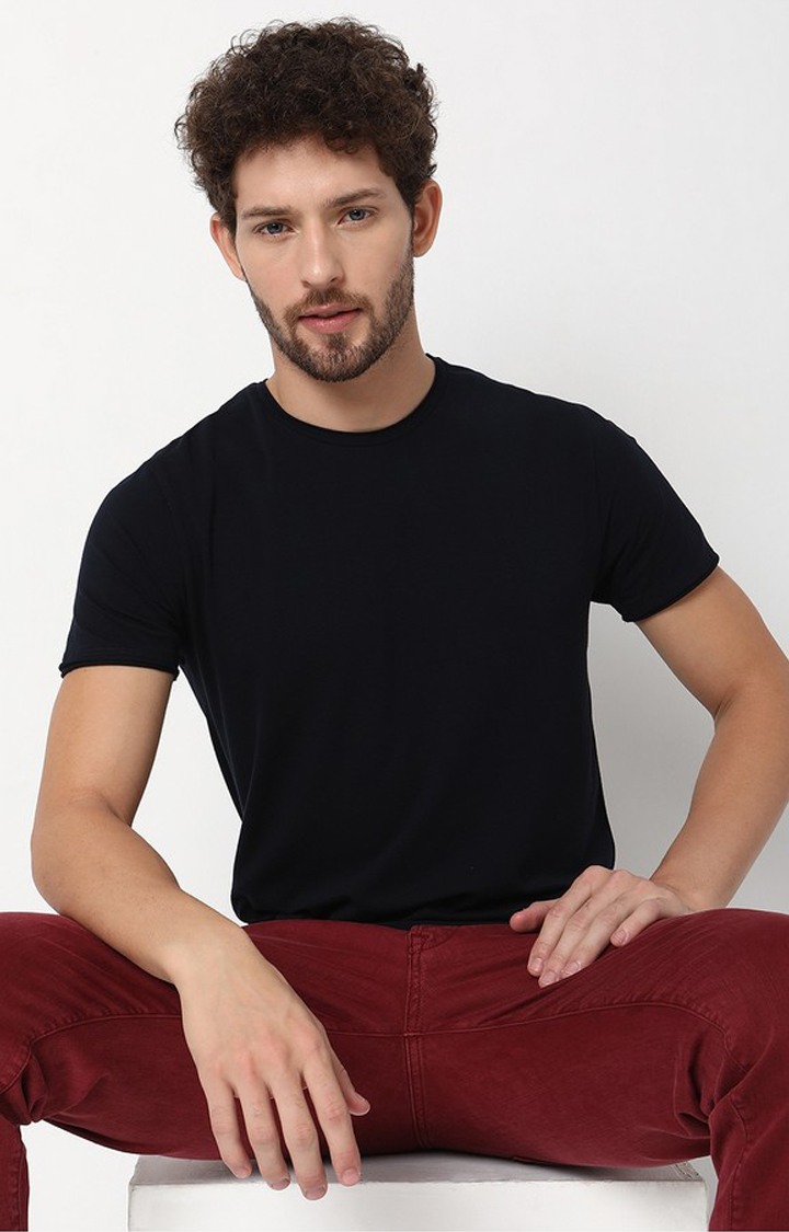 Slim Fit Short Sleeve Crew Neck Solid Cotton Lycra T-Shirt