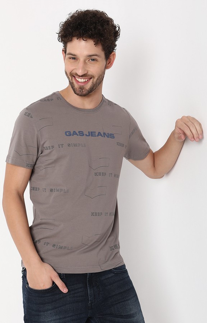 GAS | Regular Fit Short Sleeve Crew Neck All Over Printed Cotton Lycra T-Shirt