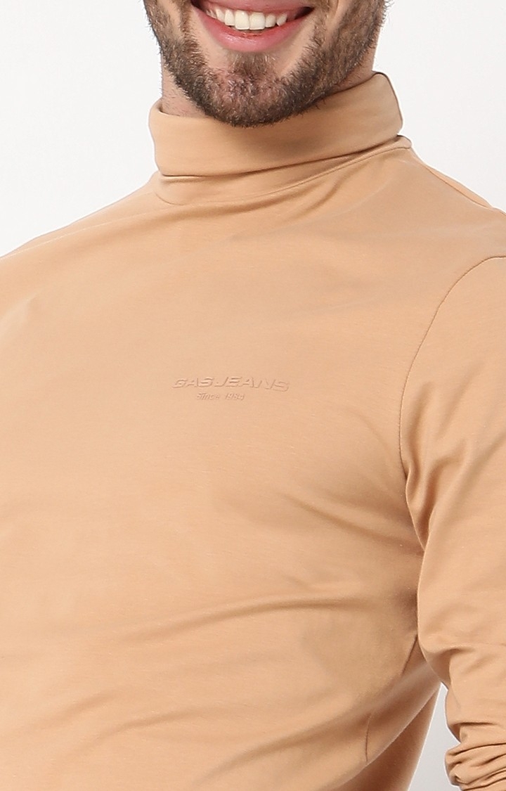 Slim Fit Full-Length Turtle Neck Solid Cotton Lycra T-Shirt