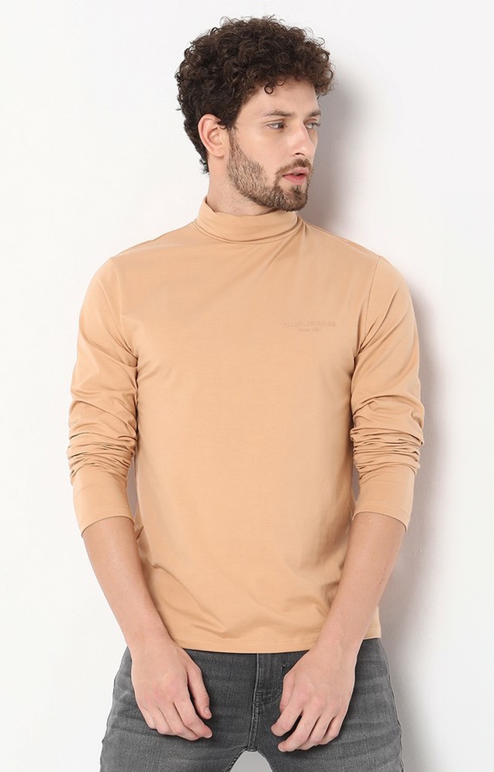GAS | Slim Fit Full-Length Turtle Neck Solid Cotton Lycra T-Shirt
