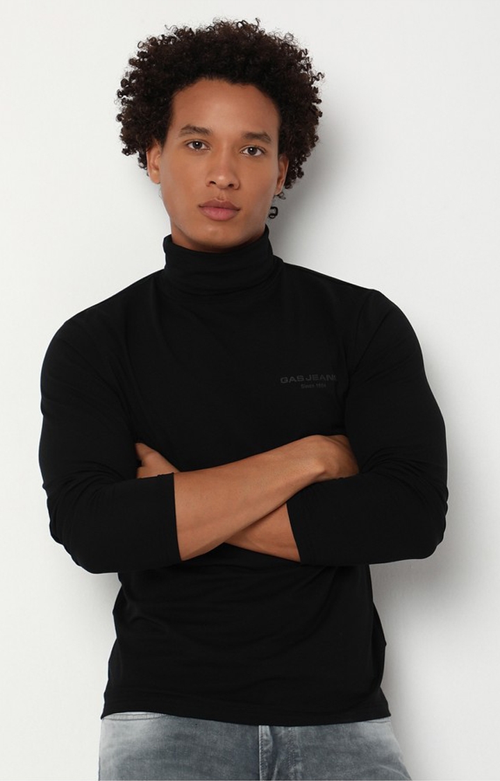 GAS | Slim Fit Full-Length Turtle Neck Solid Cotton Lycra T-Shirt