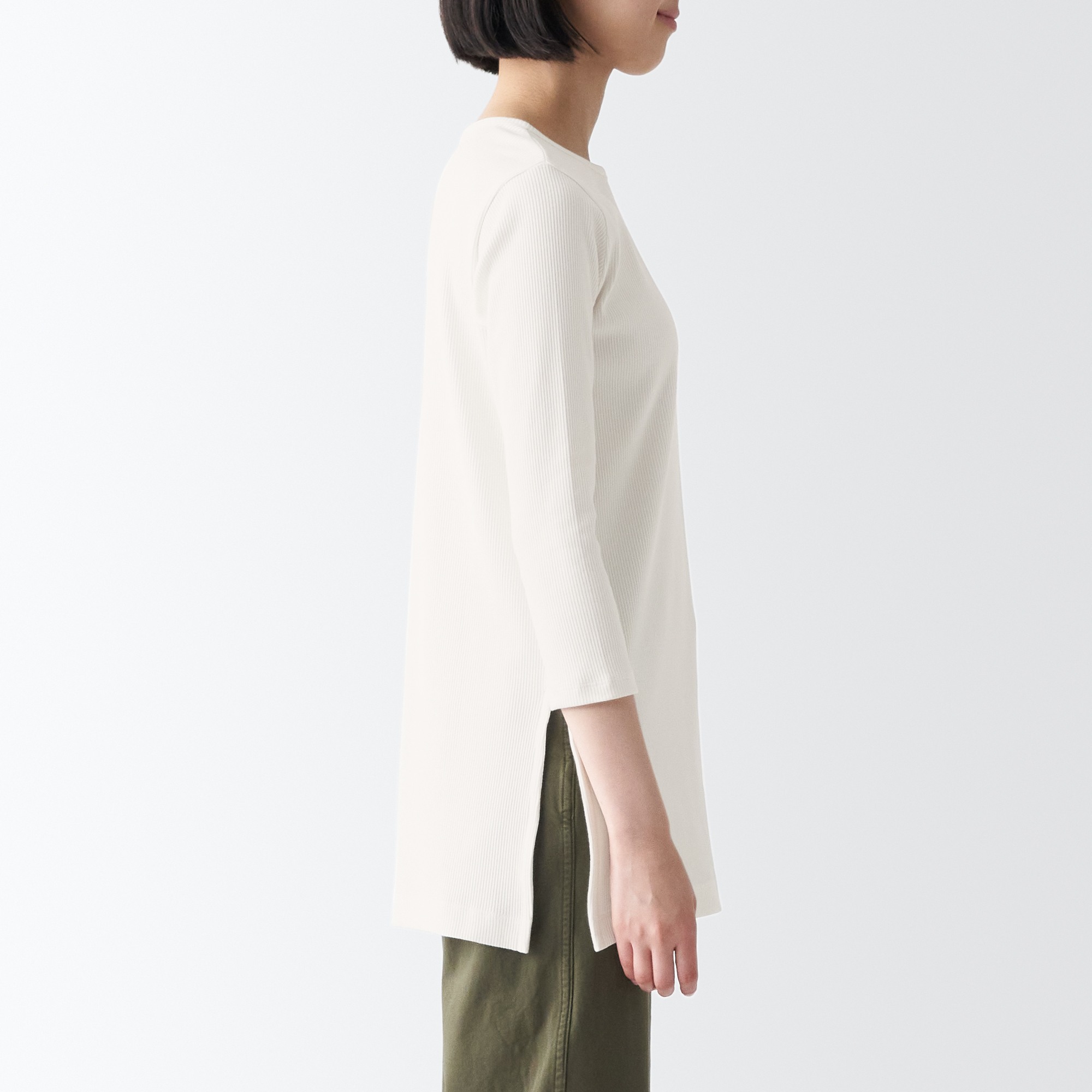 MUJI | Stretch ribbed 3/4 sleeve tunic