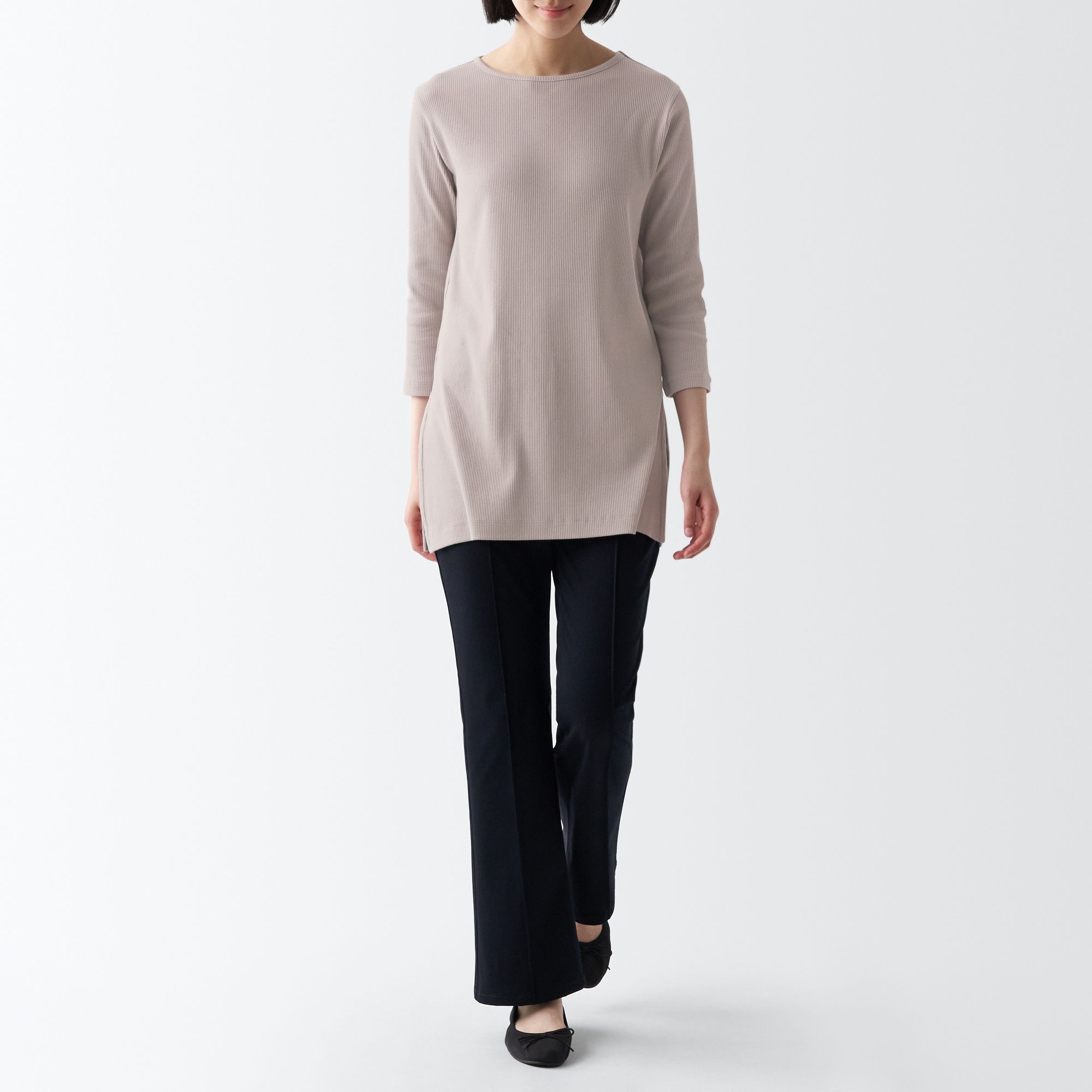 Stretch ribbed 3/4 sleeve tunic