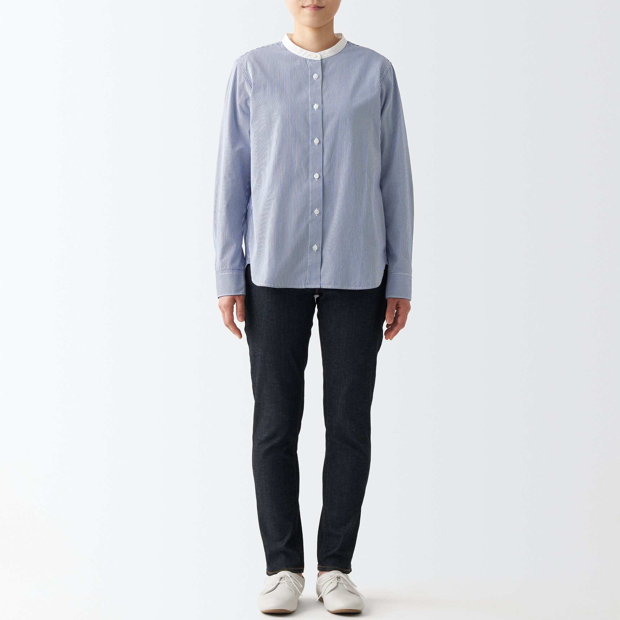Washed broadcloth Stand collar Long Sleeve shirt