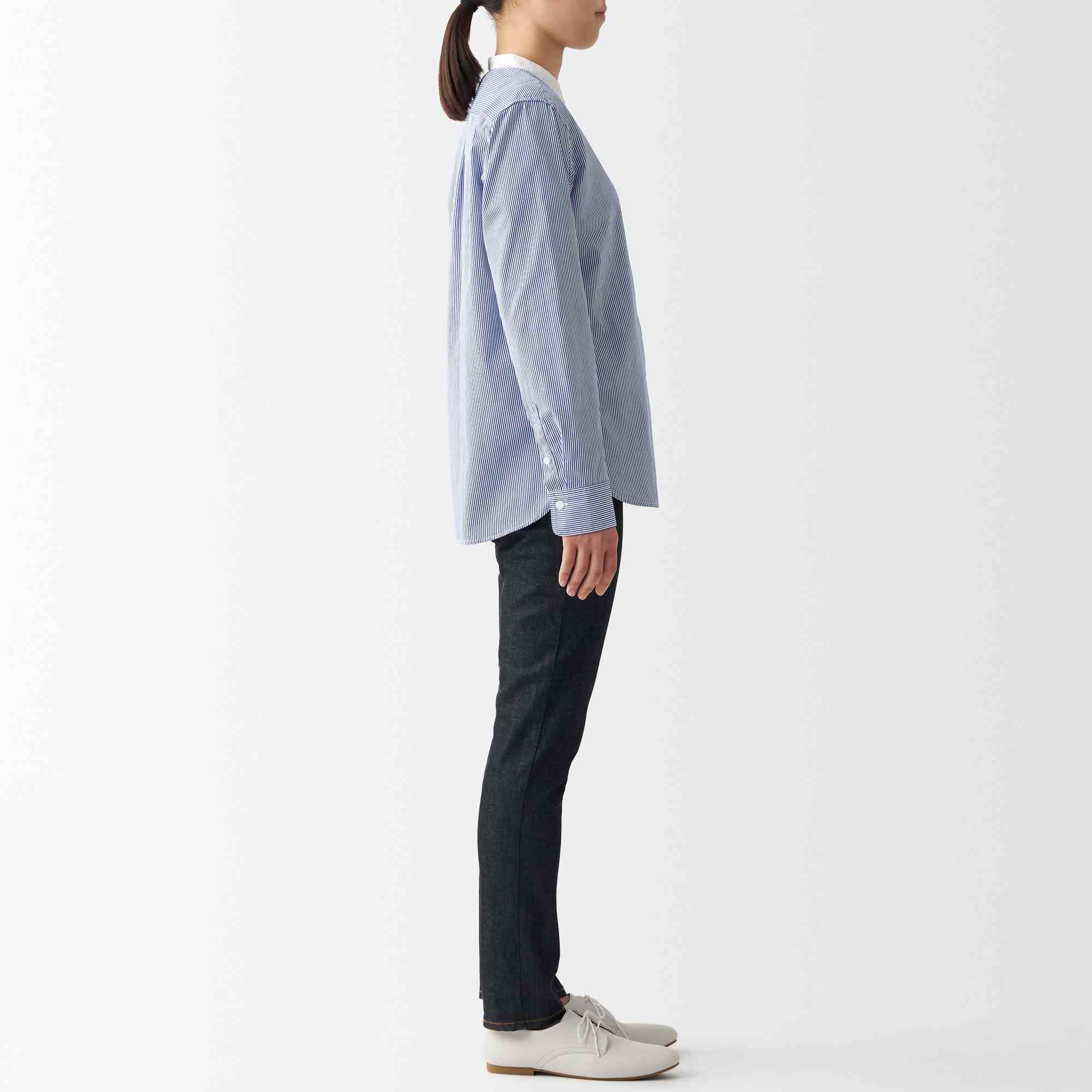 Washed broadcloth Stand collar Long Sleeve shirt