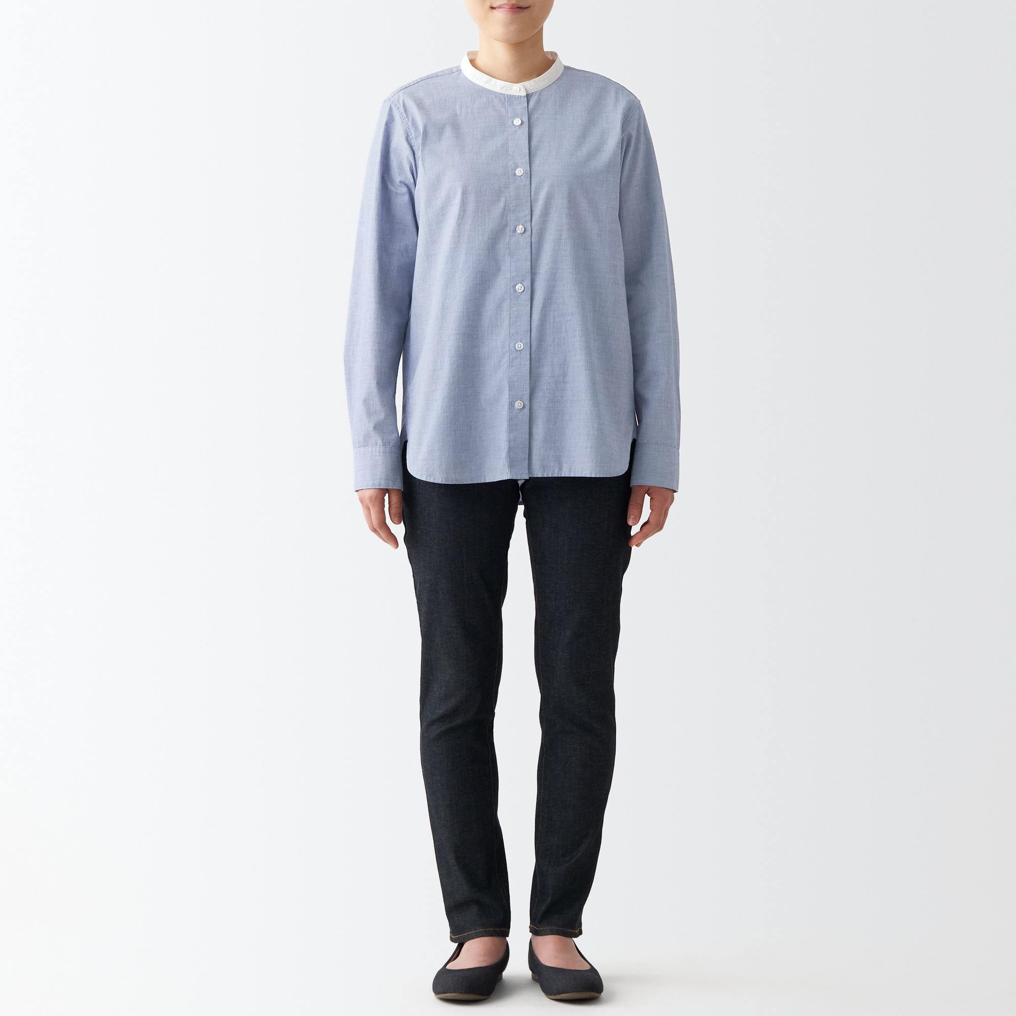 MUJI | Washed broadcloth Stand collar Long Sleeve shirt