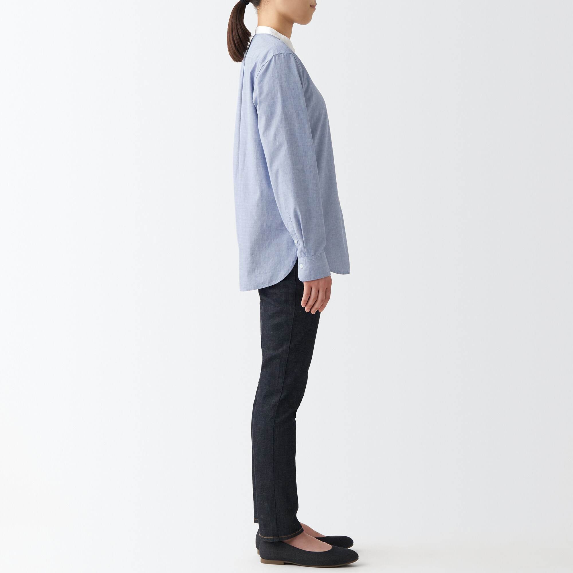 MUJI | Washed broadcloth Stand collar Long Sleeve shirt