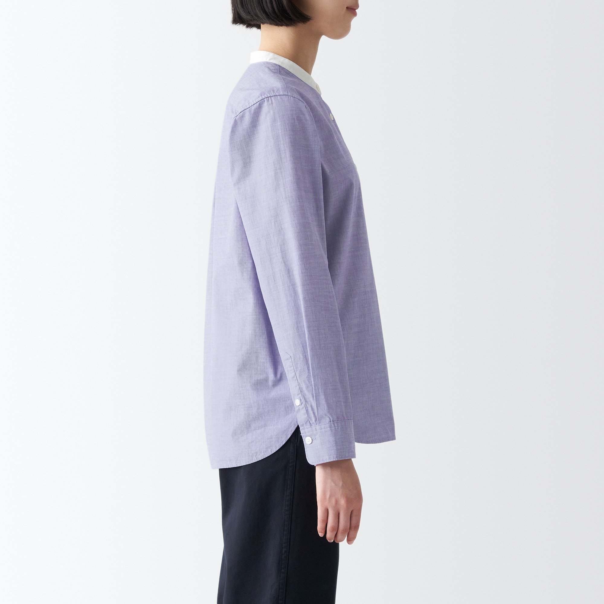 Washed broadcloth Stand collar Long Sleeve shirt