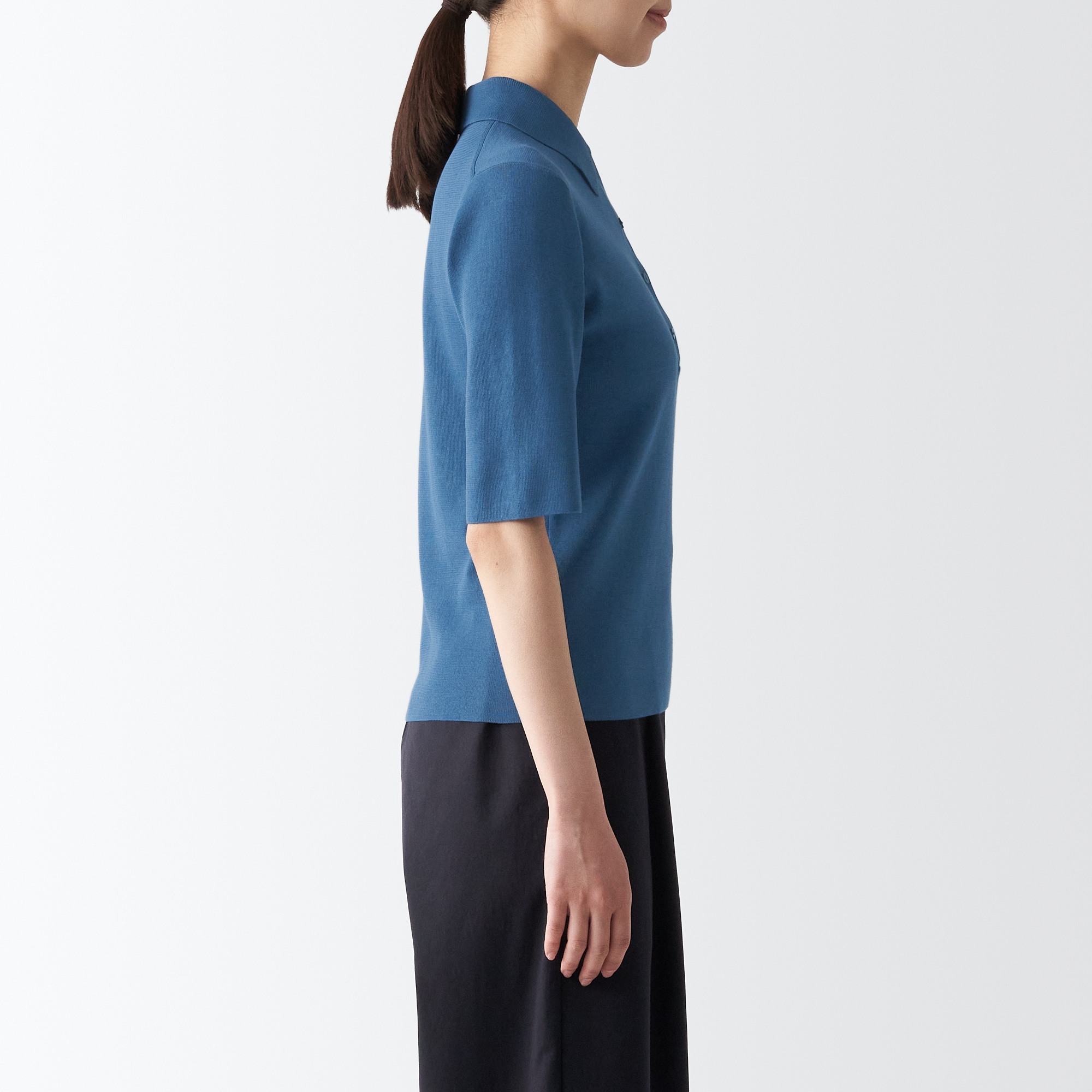 Ribbed 1/2 sleeve polo sweater
