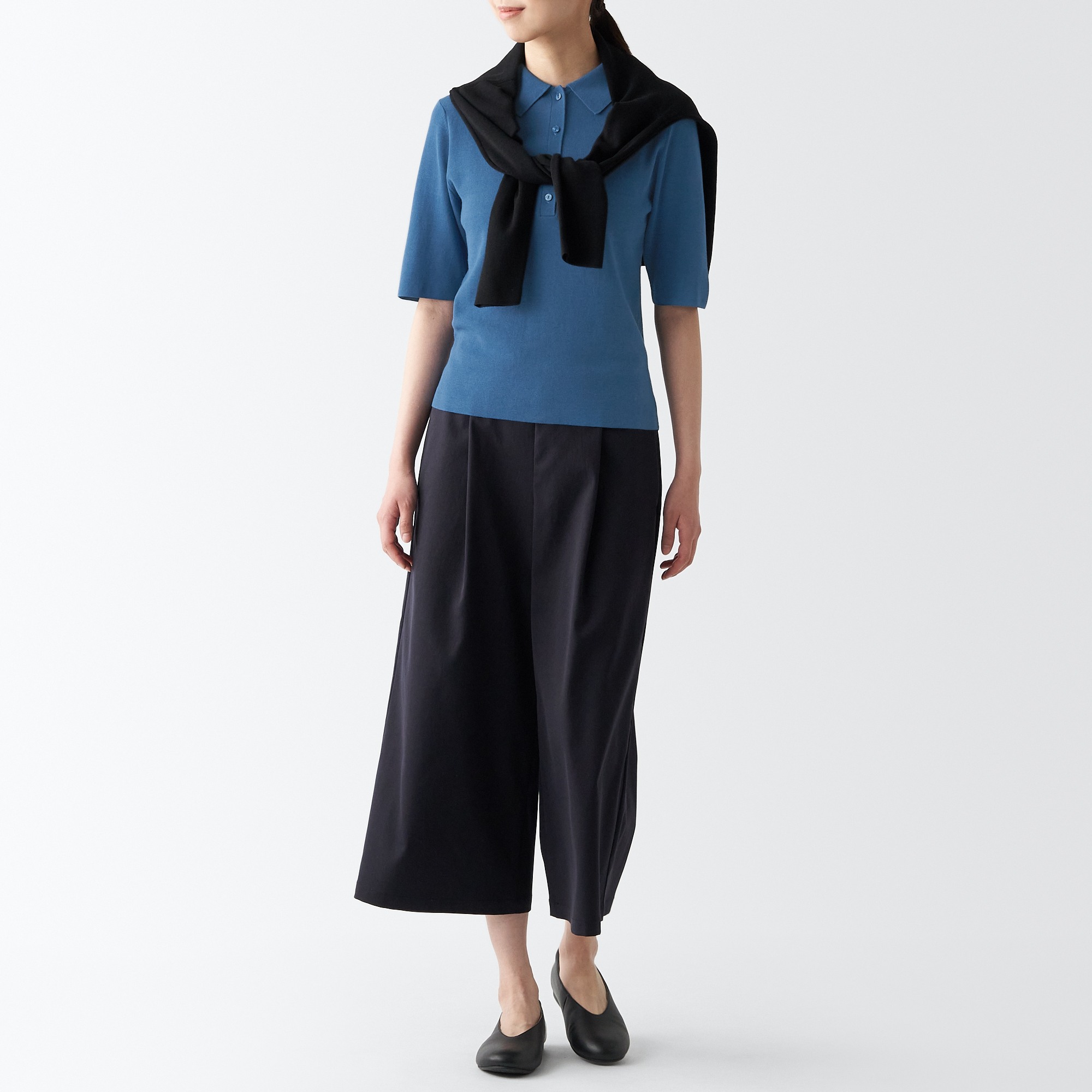 Ribbed 1/2 sleeve polo sweater