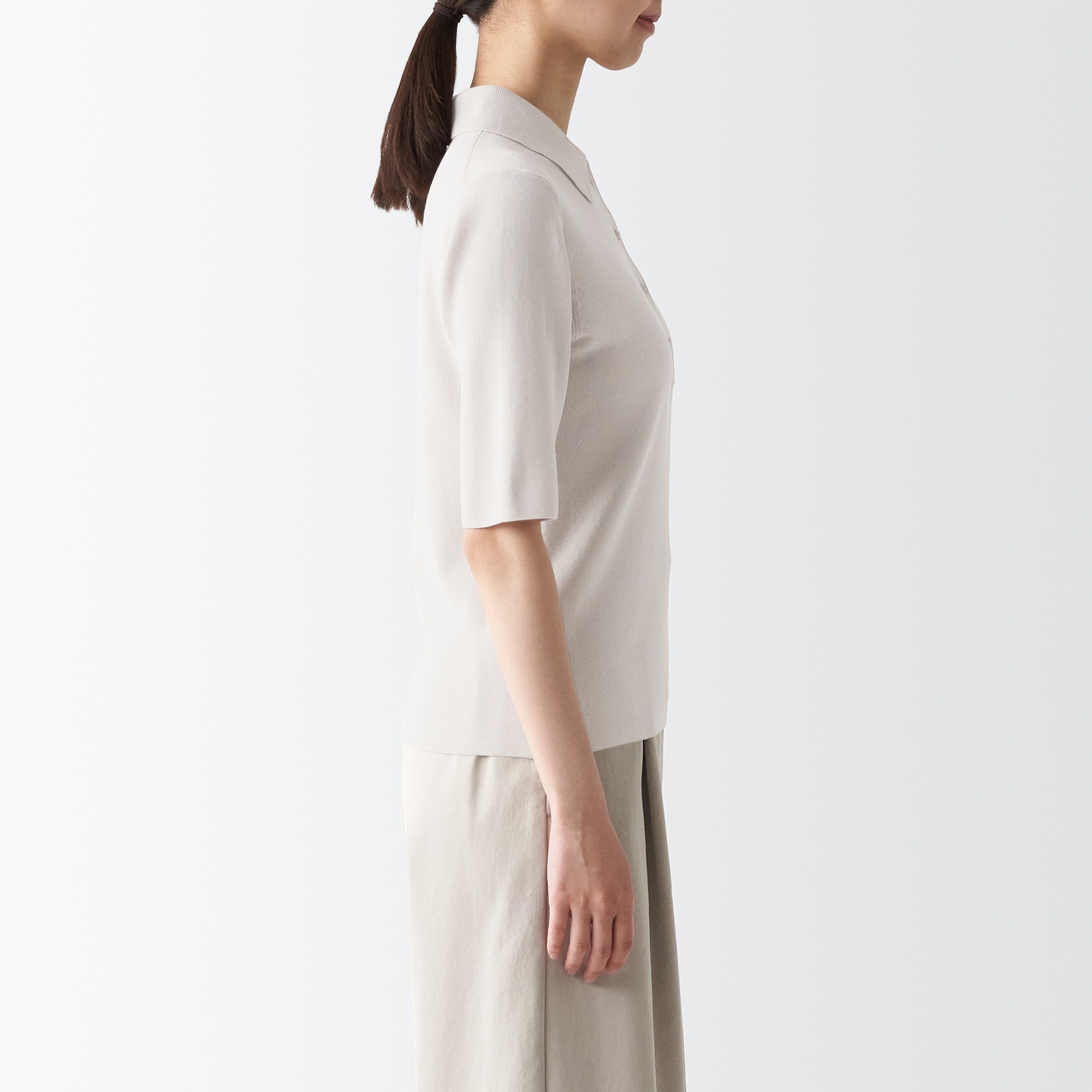 Ribbed 1/2 sleeve polo sweater