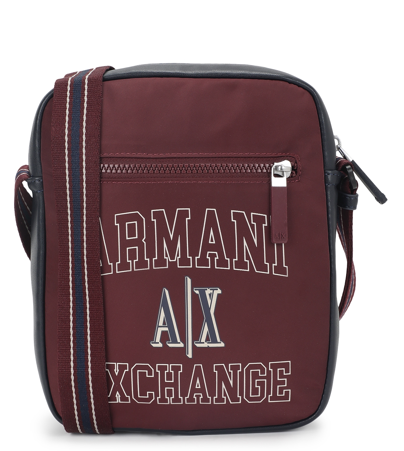 Armani logo-patch Leather Messenger Bag - Black